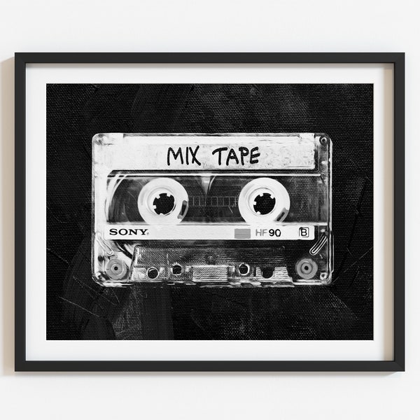 Retro cassette tape music wall art, old school prints, mix tape Digital download, 1980s Nostalgia, Music wall art, pop art print