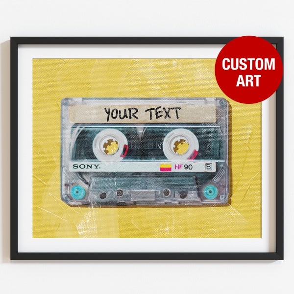 Custom cassette tape music wall art, old school prints, retro mix tape Digital download, 1980s Nostalgia, Music wall art, pop art print