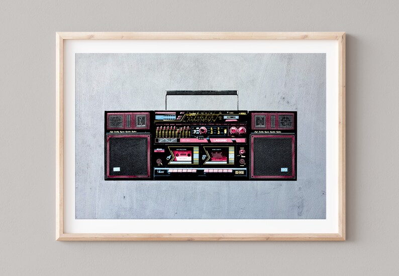 1980s Street Art Print, Old School Boom Box Digital Print, 90's Retro ...