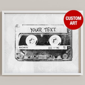Custom cassette tape music wall art, old school prints, retro mix tape Digital download, 1980s Nostalgia, Music wall art, pop art print