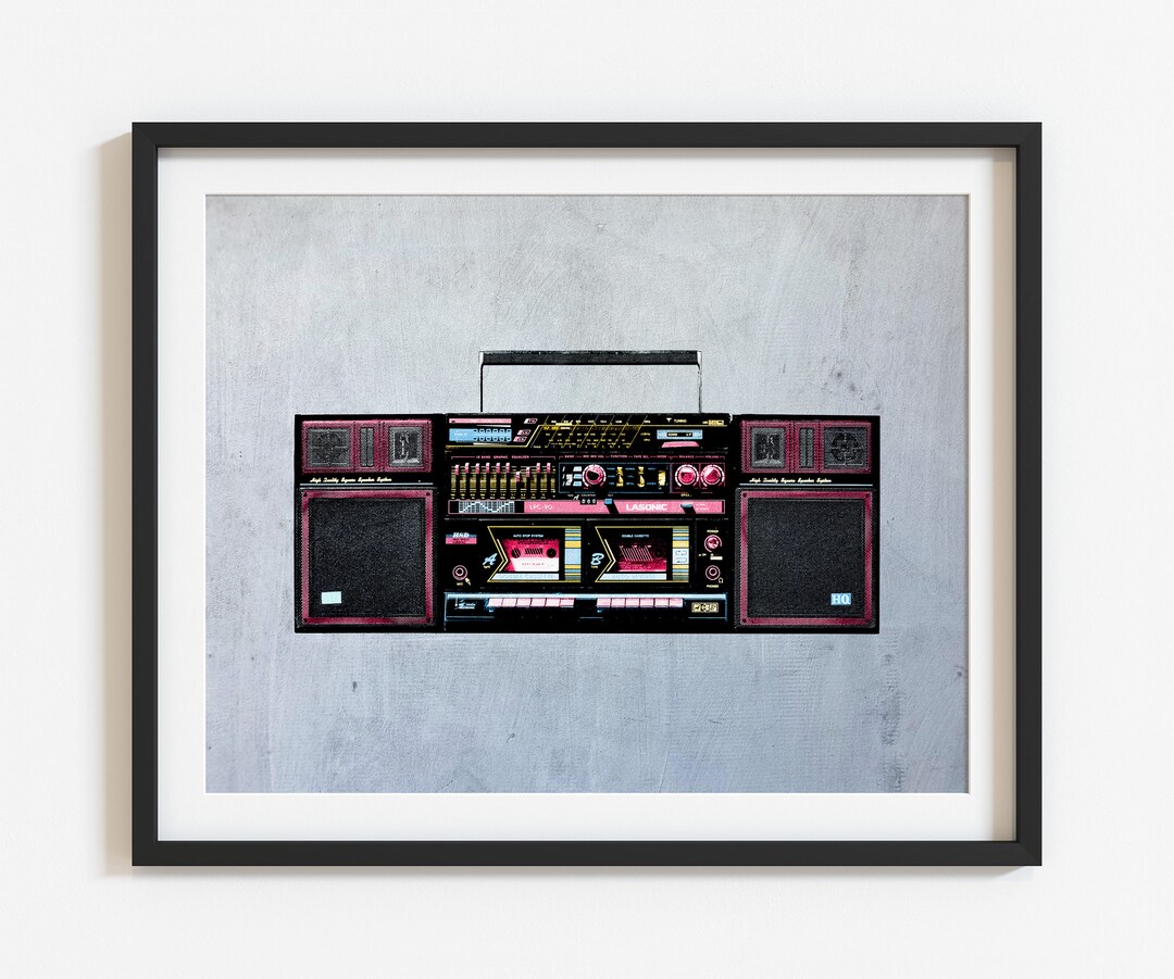 1980s Street Art Print, Old School Boom Box Digital Print, 90's Retro ...
