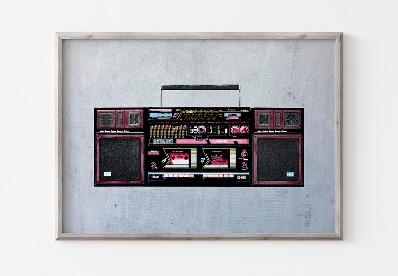 1980s Street Art Print, Old School Boom Box Digital Print, 90's Retro ...
