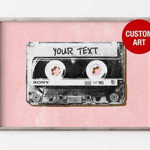 Custom cassette tape pop art print, Music wall art, old school prints, retro mix tape Digital download, 1980s Nostalgia, painting wall art