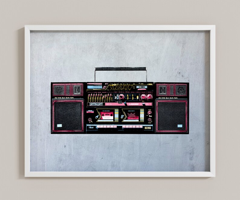 1980s Street Art Print, Old School Boom Box Digital Print, 90's Retro ...