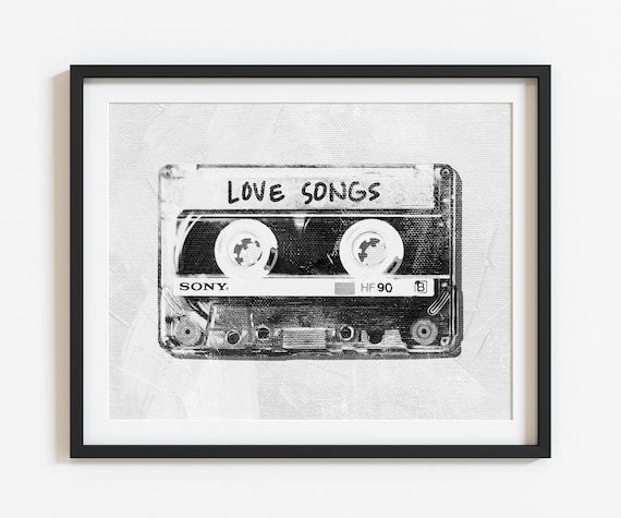 Retro cassette tape music wall art, old school prints, love songs mix tape Digital download, 1980s Nostalgia, Music wall art, pop art print