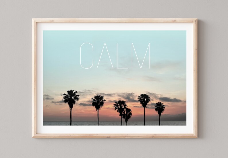 Ocean Sunset and Palm Trees Digital Print, Calm Print, Relaxing Wall ...