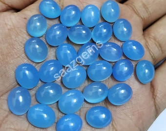 Piedra preciosa cabujón de calcedonia azul ovalada: piedra suelta hecha a mano