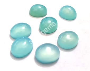 Oval Aqua Chalcedony Gemstone: Loose Cabochon Stone, 3x5-18x25MM