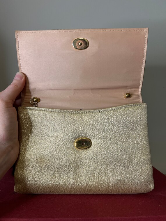 50s Gold Lamé Clutch, Vintage Fabric Wristlet - image 5