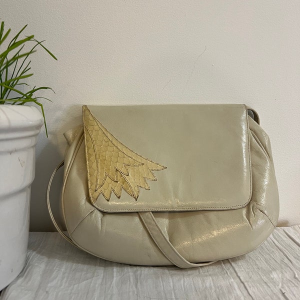 80s J. Justamente Purse, Vintage Cream Leather Shoulderbag