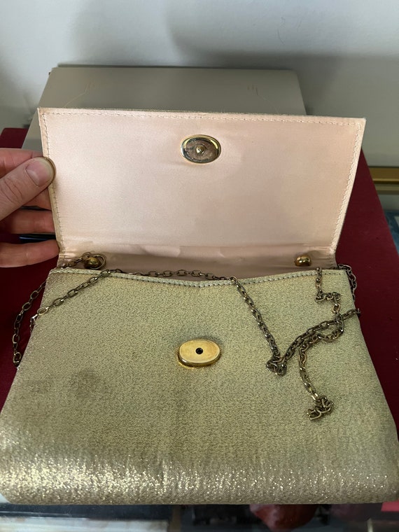 50s Gold Lamé Clutch, Vintage Fabric Wristlet - image 8