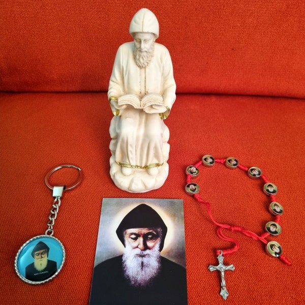 St.Charbel statue 12 cm+Chrbel bracelet+Key Chien+ free gift wallet icon card