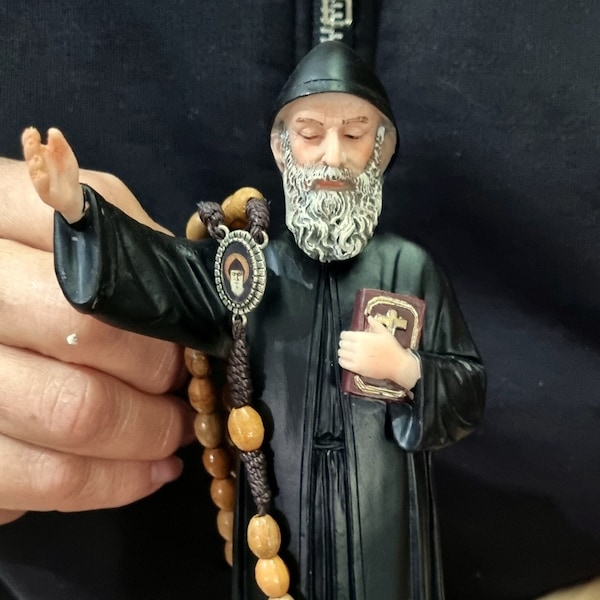 St.Charbel statue 20 cm ,7.87 inches + olive wood icon rosary+ free gift card