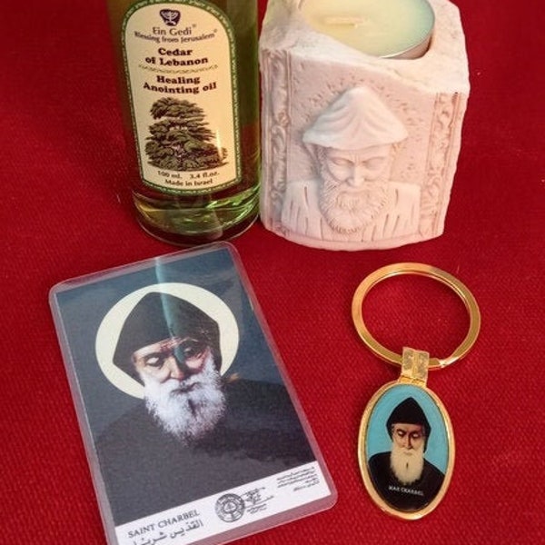 Cedar Of Lebanon Anointing oil 100 ml +St.Charbel  candle holder 10 cm + free gift card