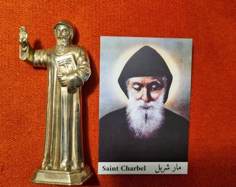 St.Charbel  handmade copper metal statue unique!!!! 10 cm + free gift card