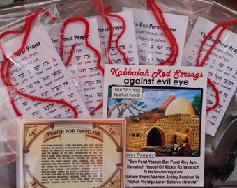 20 Kabbalah Red String Rachel Tomb Evil Eye, Ben Porat Yosef + Travellers Prayer E