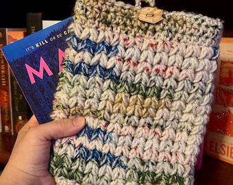 Handmade Crochet Book Sleeve | Lined Book Cover with Wooden Button