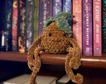 Milo the Mandrake Crochet Plush | Bookish Plant Plushie | Cottagecore Desk Buddy | Bookshelf Buddy | Fantasy Plant Friend