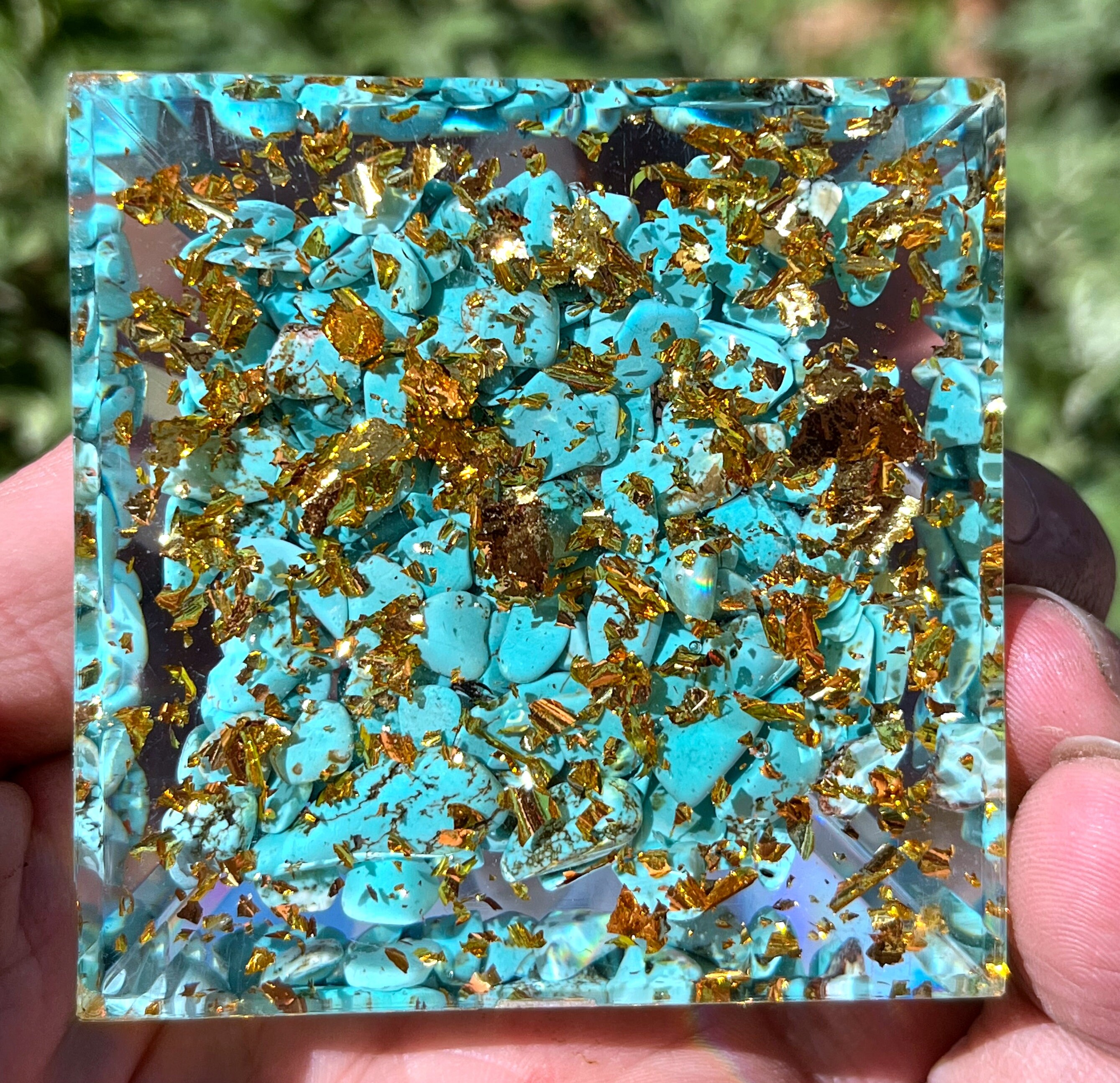 thumbnail image 2 of Turquoise Crystal Orgone Pyramid, Reiki Energy Charged, Powerful Energy Generator 2 of 2