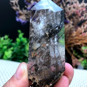 Rare Natural black Tourmaline Rutilated Quartz Tower/black Tourmaline Included Crystal Point/Crystal Specimen/Crystal energy/Healing crystal