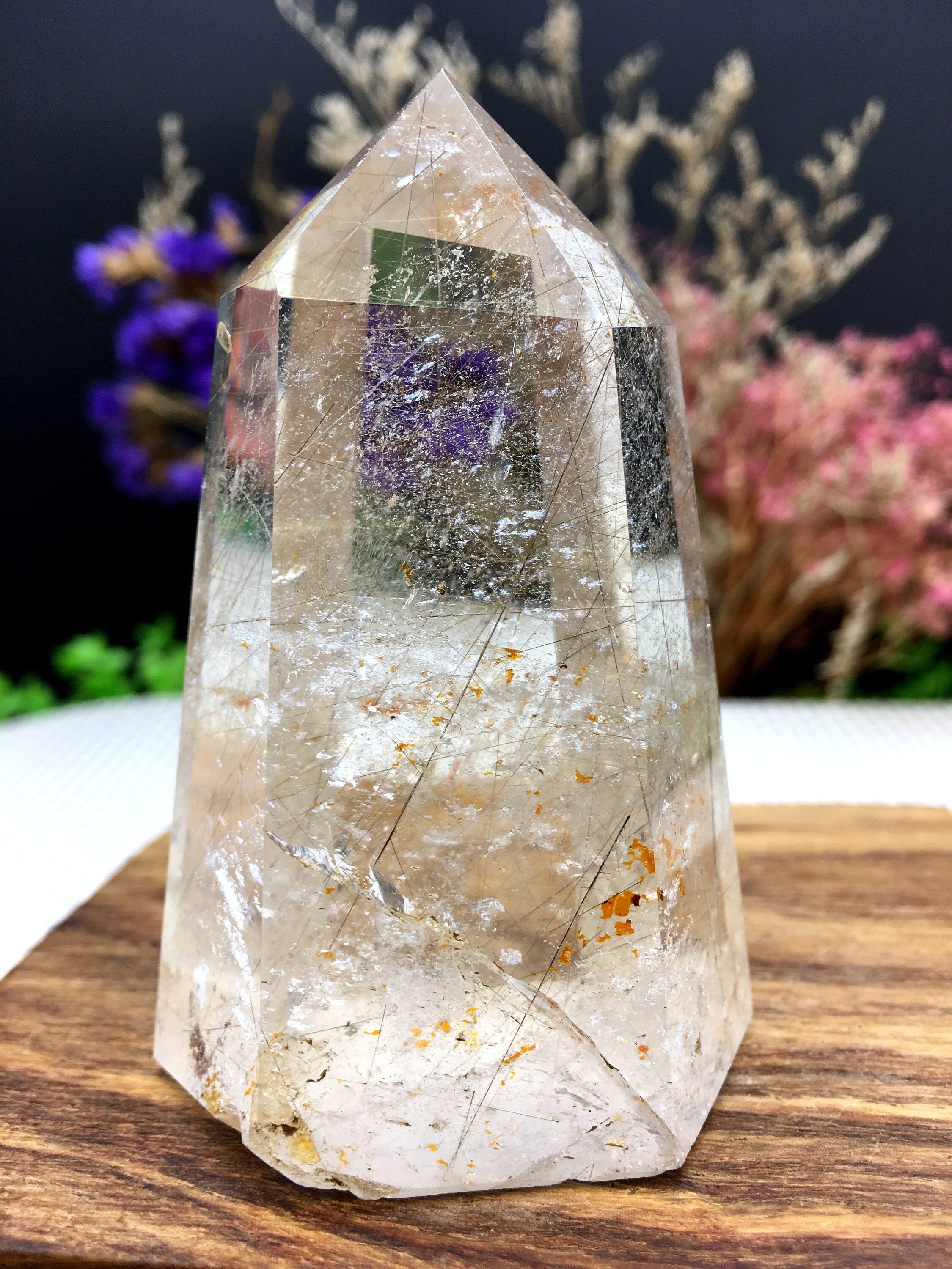 ラスト　高品質　ゴールドルチル　水晶　ポイント　タワー　天然石 希少な透明なゴールデンルチルクォーツポイント/クリスタルタワー