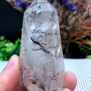 Rare Natural black Tourmaline Rutilated Quartz Tower/black Tourmaline Included Crystal Point/Crystal Specimen/Crystal energy/Healing crystal