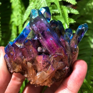Aura blue+Pink Quartz Crystal Cluster/Angel Aura Quartz Crystal Cluster/Cluster Titanium Crystal Healing Crystal/Reiki/Meditation/Energy