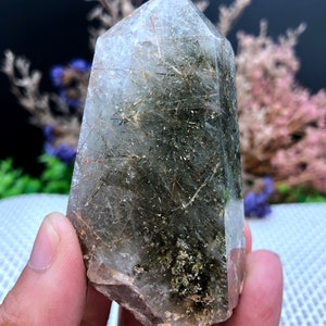 Rare Natural black Tourmaline Rutilated Quartz Tower/black Tourmaline Included Crystal Point/Crystal Specimen/Crystal energy/Healing crystal