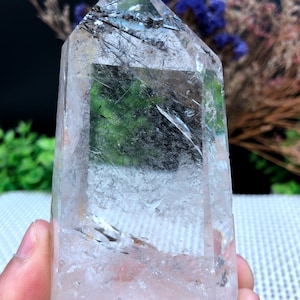 Rare Natural black Tourmaline Rutilated Quartz Tower/black Tourmaline Included Crystal Point/Crystal Specimen/Crystal energy/Healing crystal