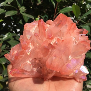 Aura Pink Quartz Crystal Cluster/Angel Aura Quartz Crystal Cluster/Cluster Titanium Crystal Healing Crystal/Reiki/Meditation/Energy