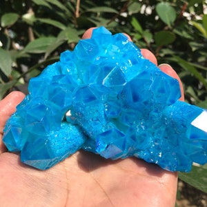 Aura blue Quartz Crystal Cluster/Angel Aura Quartz Crystal Cluster/Cluster Titanium Crystal Healing Crystal/Reiki/Meditation/Energy