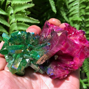 Aura Green+Pink Quartz Crystal Cluster/Angel Aura Quartz Crystal Cluster/Cluster Titanium Crystal Healing Crystal/Reiki/Meditation/Energy