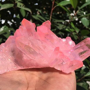 Aura Pink Quartz Crystal Cluster/Angel Aura Quartz Crystal Cluster/Cluster Titanium Crystal Healing Crystal/Reiki/Meditation/Energy
