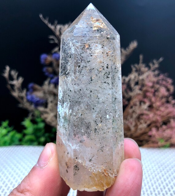 Rare Natural Large Included Garden Green Phantom Quartz Tower