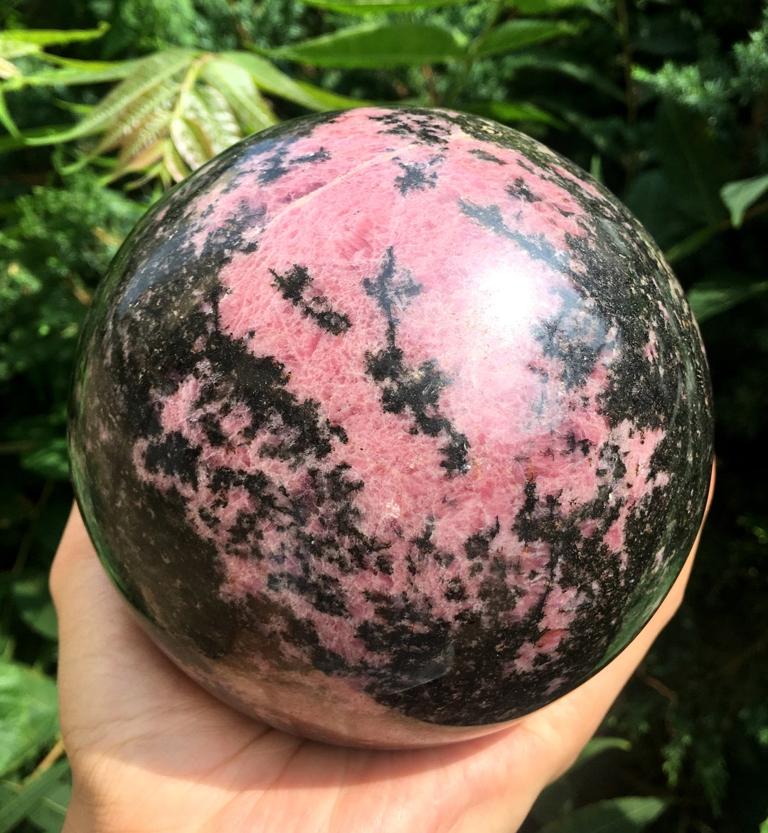Large Pink and Black Rhodonite Crystal Sphere/pink Rhodonite Stone ...