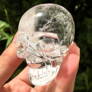 Natural Clear Quartz Hand carved skull/Natural Stunning double-end Water Clear Quartz Crystal skull/Crystal Quartz Point/White Crystal skull