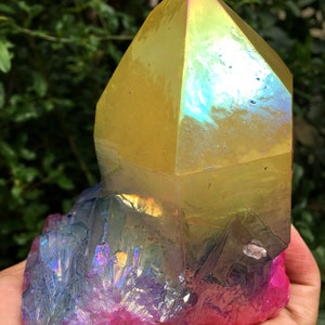 Aura yellow+Pink Quartz Crystal Cluster/Angel Aura Quartz Crystal Cluster/Cluster Titanium Crystal Healing Crystal/Reiki/Meditation/Energy