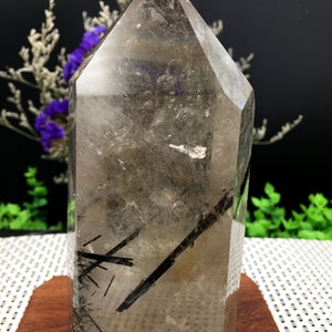 Rare Natural black Tourmaline Rutilated Quartz Tower/black Tourmaline Included Crystal Point/Crystal Specimen/Crystal energy/Healing crystal