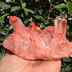 Aura Pink Quartz Crystal Cluster/Angel Aura Quartz Crystal Cluster/Cluster Titanium Crystal Healing Crystal/Reiki/Meditation/Energy