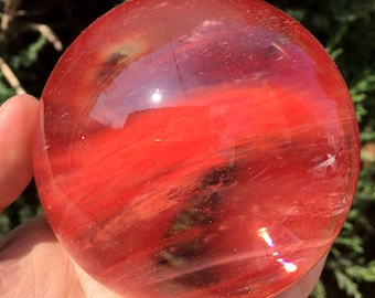 Clear Smelt red quartz sphere/Clear Smelt quartz Polished Chunks/Crystal  grid/Special gift/Meditation Stone/Healing Stone/Reiki/Chakra