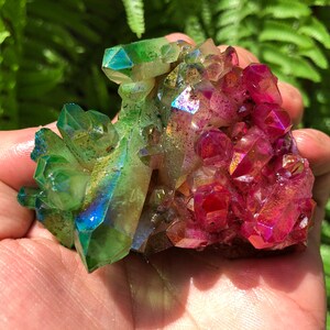 Aura Green+Pink Quartz Crystal Cluster/Angel Aura Quartz Crystal Cluster/Cluster Titanium Crystal Healing Crystal/Reiki/Meditation/Energy