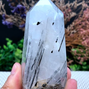 Rare Natural black Tourmaline Rutilated Quartz Tower/black Tourmaline Included Crystal Point/Crystal Specimen/Crystal energy/Healing crystal