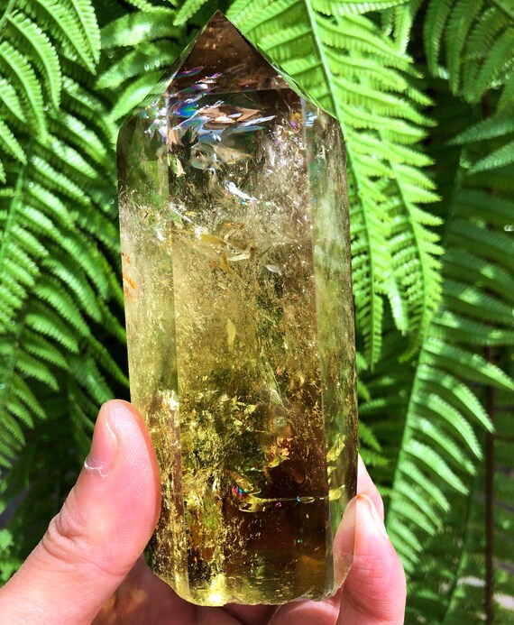 シトリン ポイント タワー 透明度抜群 天然の大きな透明なヘッドの黄色のシトリンクリスタルクォーツポイント