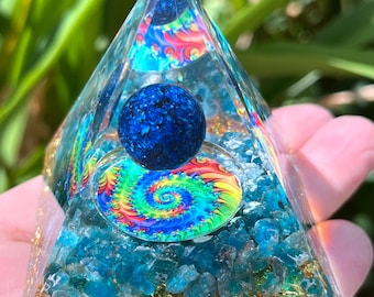 Fantasy magic Dumortierite Sphere Orgone/Crystal Pyramid /Positive Energy Generator/Chakra Energy Healing/Gift/Energy stone