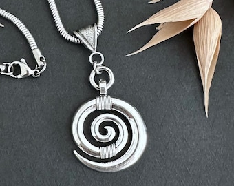 Spiral Taino Petroglyph Pendant: Silver Bohemian Statement Jewelry