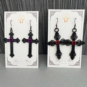 Black cross earring, purple cross earrings, gothic cross,Australian seller, gift for her birthday, best friend gift, statement earrings,