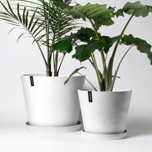 2 Set Large Angled Planters - 12" 15" Large Plant Pots, Indoor and Outdoor Planter Pots, Houseplant Pots, Imitation Concrete Ceramic Pots