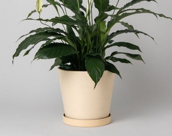 7" Tatami Sand Planter Pot with Saucer | Tapered Planter, Drainage Hole & Plug