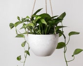 8 quot or 12 quot Hanging Planter Pot with Drainage Hole, Large White Hanging Wall Planter Indoor, Imitation Concrete Ceramic Hanging Planter Pot