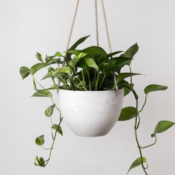 Hanging Planter Pot with Drainage Hole | Indoor Hanging Pots| 8" or 12" Succulent Plant Pot | Imitation Concrete Ceramic Hanging Planter Pot